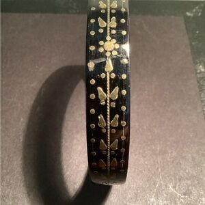 Wooden Black Bangle Bracelet with Gold Design